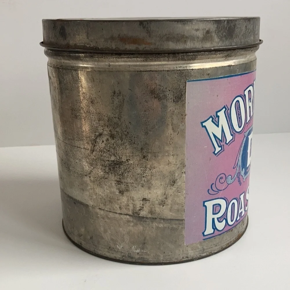 Coffee bar reproduction Morning Sip Dry Roast Coffee advertising tin with lid